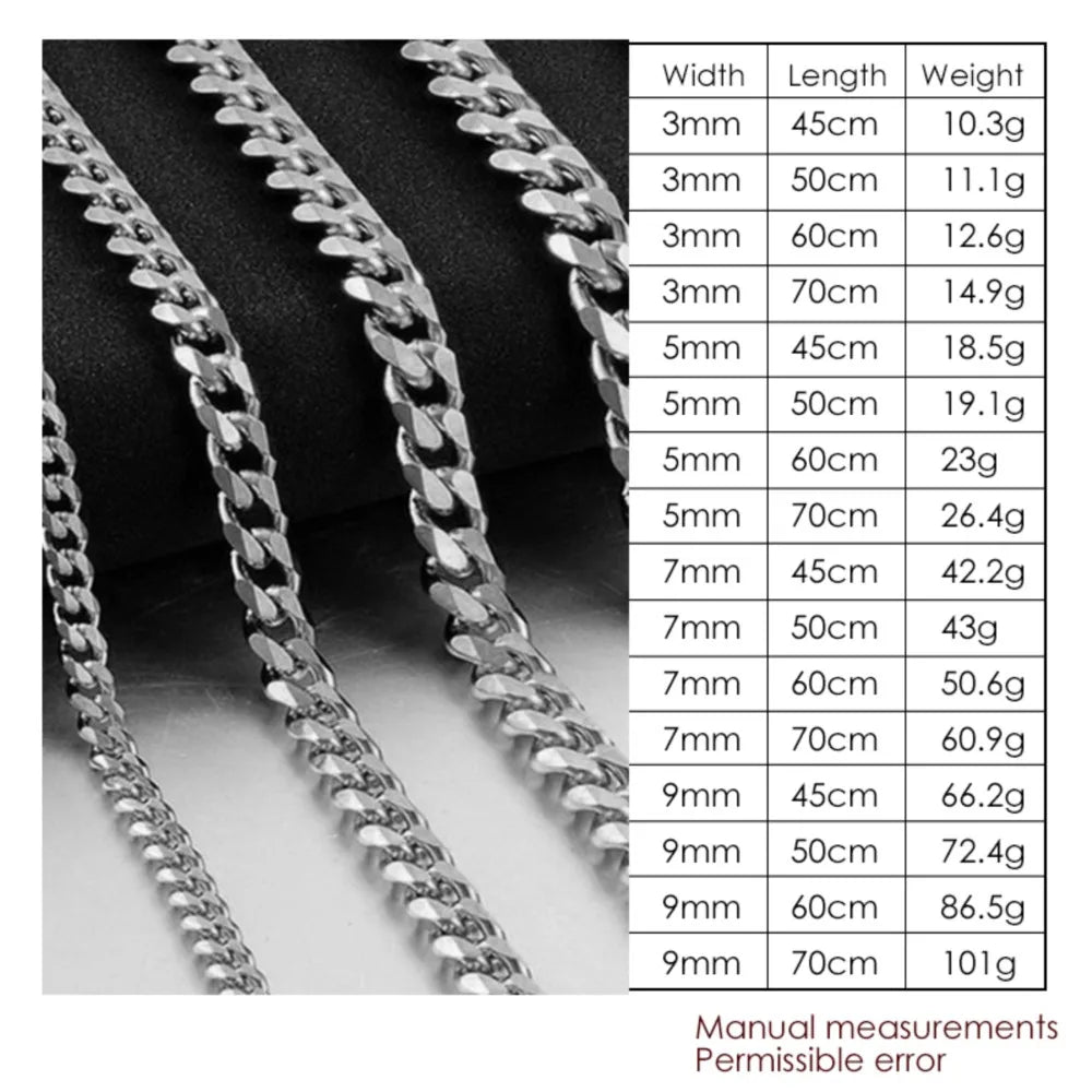 Width 5/7/9MM Hiphop Cuban Link Stainless Steel Chains Necklace for Men Basic Simple Rapper'S Choker Fashion Jewelry Accessories
