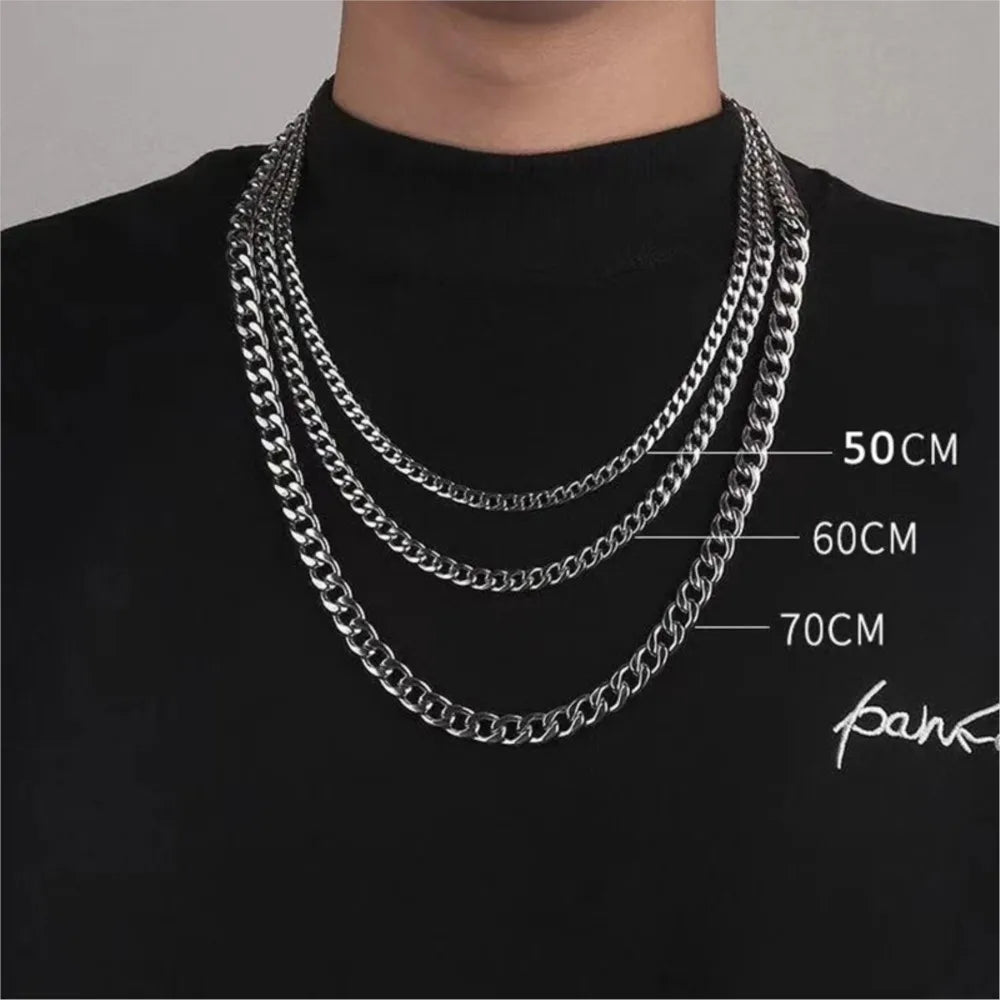 Width 5/7/9MM Hiphop Cuban Link Stainless Steel Chains Necklace for Men Basic Simple Rapper'S Choker Fashion Jewelry Accessories