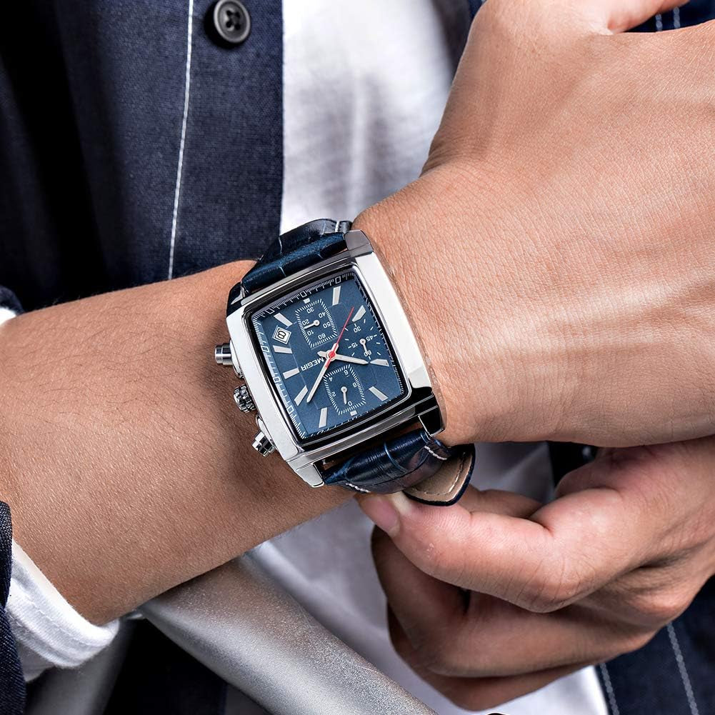 Business Analog Chronograph Stylish Leather Strap 