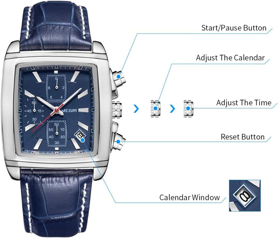 Business Analog Chronograph Stylish Leather Strap 