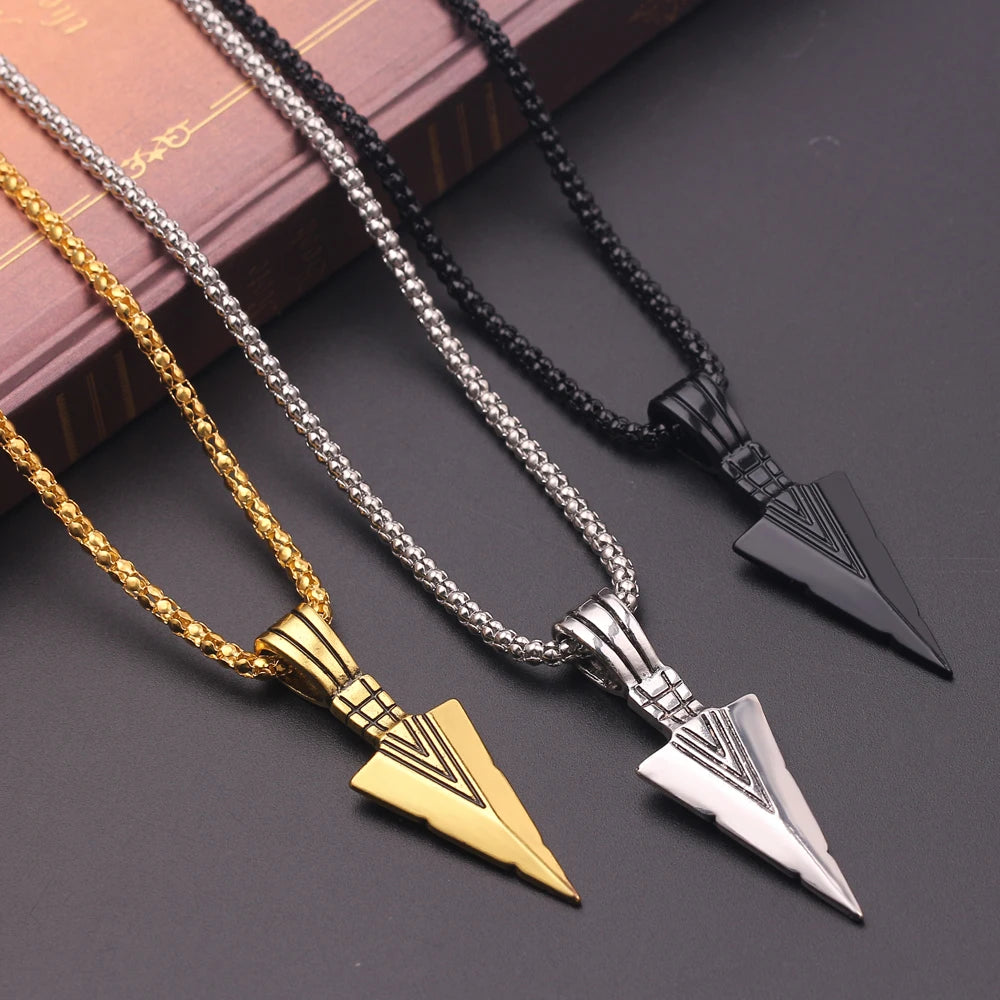 Men'S Design Matte Black Long Necklace with Arrow Pendant Jewelry Chain Punk Rock Christmas Halloween Neck Chain for Men Women