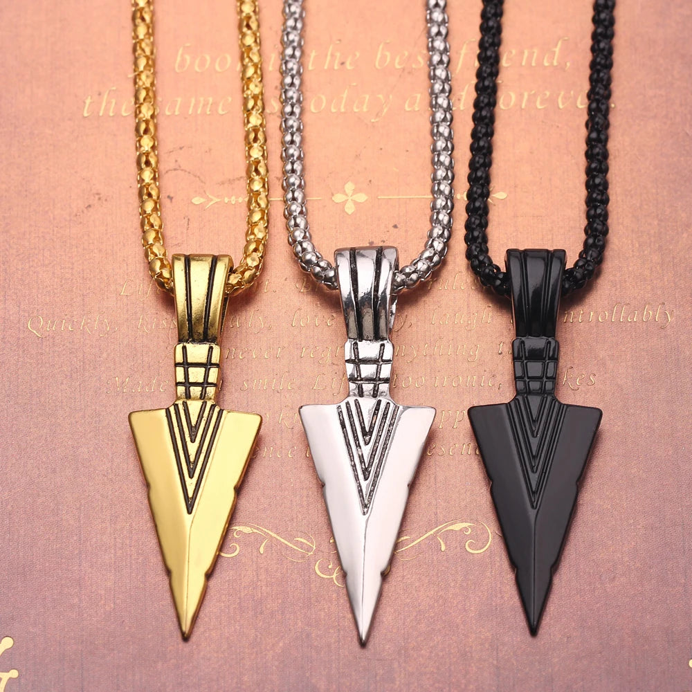 Men'S Design Matte Black Long Necklace with Arrow Pendant Jewelry Chain Punk Rock Christmas Halloween Neck Chain for Men Women