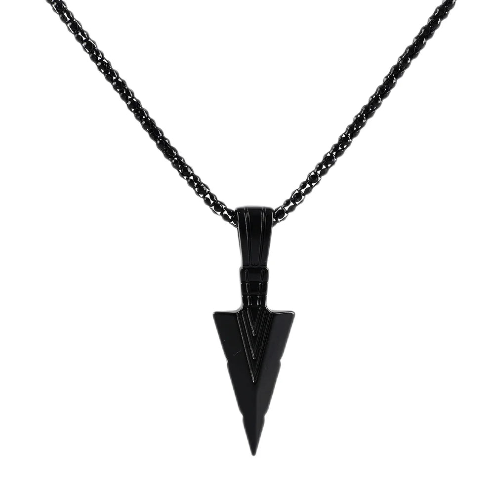 Men'S Design Matte Black Long Necklace with Arrow Pendant Jewelry Chain Punk Rock Christmas Halloween Neck Chain for Men Women