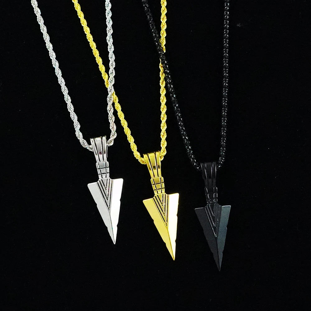 Men'S Design Matte Black Long Necklace with Arrow Pendant Jewelry Chain Punk Rock Christmas Halloween Neck Chain for Men Women