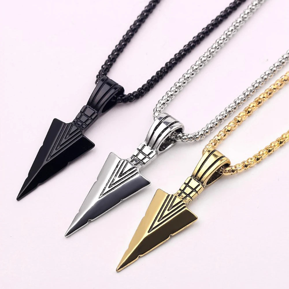 Men'S Design Matte Black Long Necklace with Arrow Pendant Jewelry Chain Punk Rock Christmas Halloween Neck Chain for Men Women