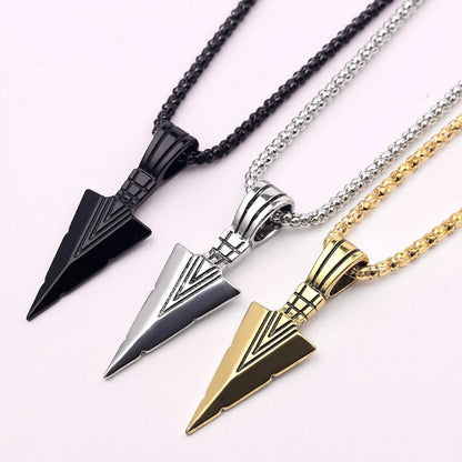 Men'S Design Matte Black Long Necklace with Arrow Pendant Jewelry Chain Punk Rock Christmas Halloween Neck Chain for Men Women