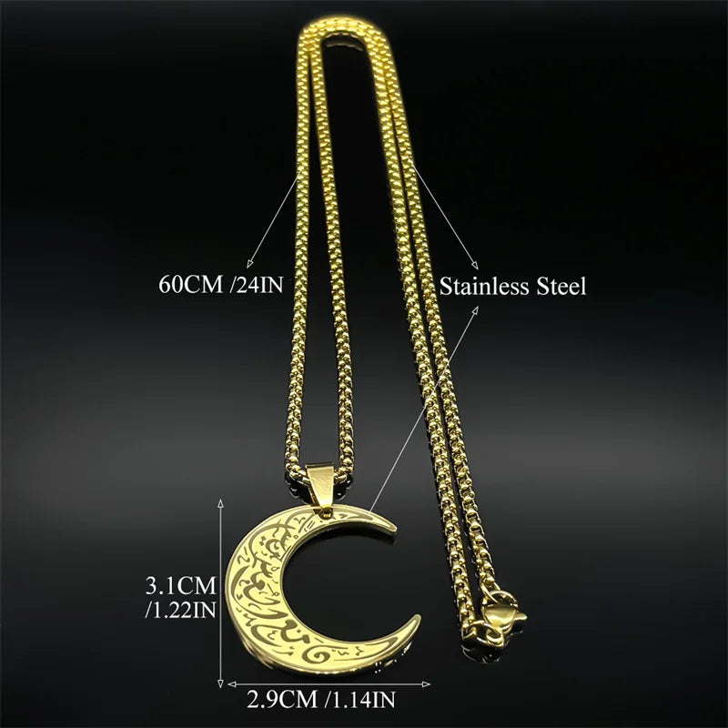 Crescent Moon  Necklace for Women  Steel Gold Color 