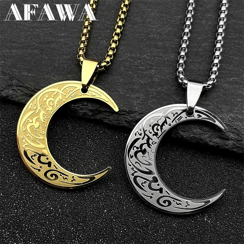 Crescent Moon  Necklace for Women  Steel Gold Color 