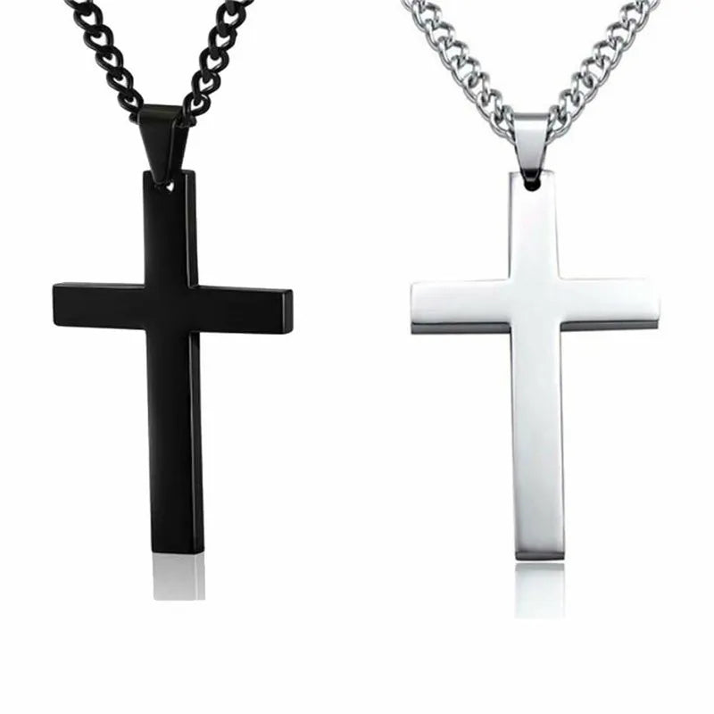 Fashion Stainless Steel Cross Pendant Necklace for Women Men Link Chain Charm Necklace Cool Boys Girls Punk Hip Hop Jewelry Gift