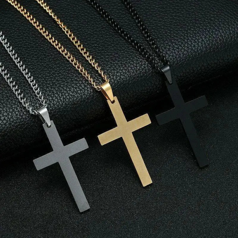 Fashion Stainless Steel Cross Pendant Necklace for Women Men Link Chain Charm Necklace Cool Boys Girls Punk Hip Hop Jewelry Gift