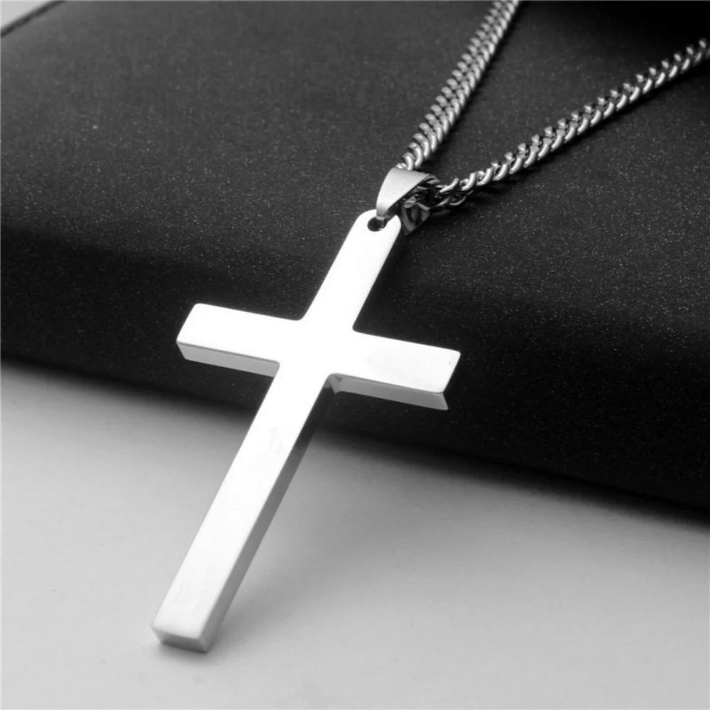 Fashion Stainless Steel Cross Pendant Necklace for Women Men Link Chain Charm Necklace Cool Boys Girls Punk Hip Hop Jewelry Gift