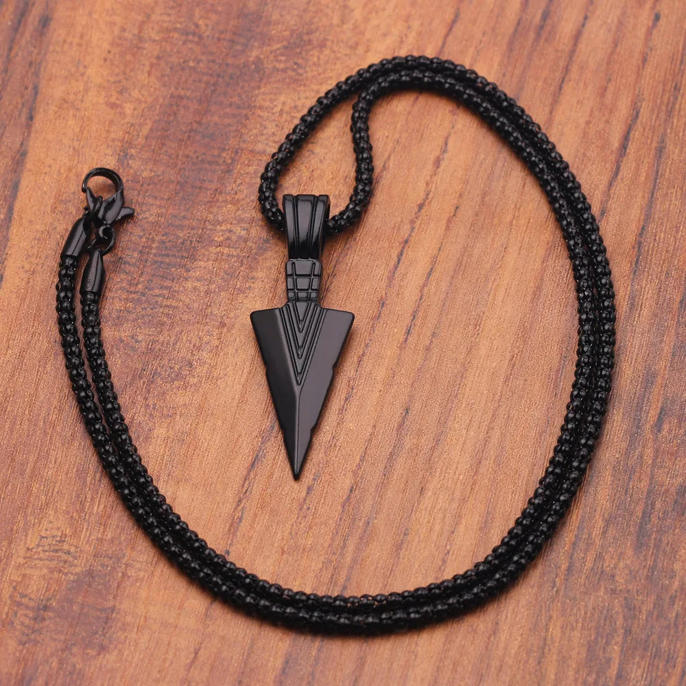 Men'S Design Matte Black Long Necklace with Arrow Pendant Jewelry Chain Punk Rock Christmas Halloween Neck Chain for Men Women