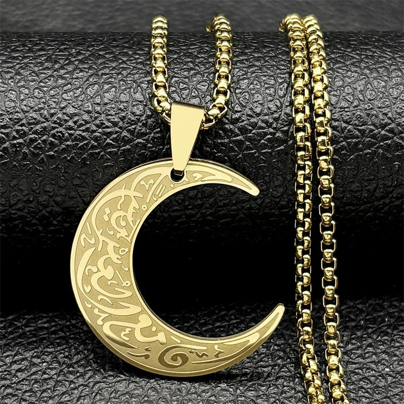 Crescent Moon  Necklace for Women  Steel Gold Color 