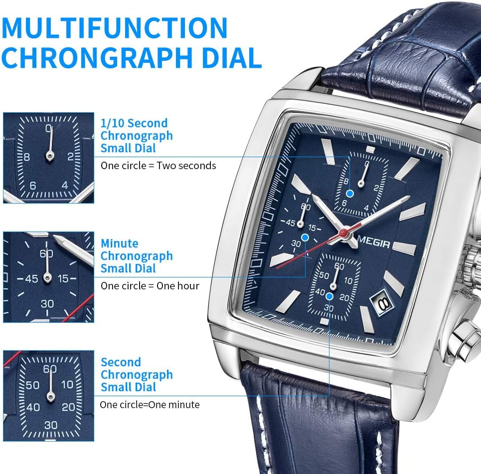 Business Analog Chronograph Stylish Leather Strap 
